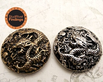 4 piezas de conchos de zinc de 35 mm, estilo vintage con diseño de dragón volador, para artesanías de cuero, con cierre de rosca, remaches para manualidades.