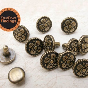 20sets 10.5mm VINTAGE flower pattern studs Rivets Nailheads decorating item for leathercrafts