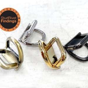May include: Four D-ring hardware pieces in different finishes: antique brass, gold, silver, and black. The rings are made of zinc alloy and are suitable for leather crafting projects.
