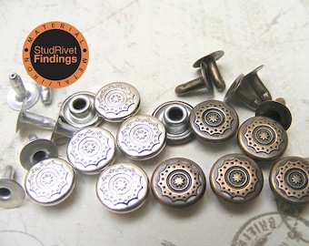 50sets 9mm vintage pattern FLAT Round Rapid Rivet Stud