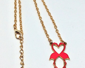 Neon Pink Enamel Loving Flamingo Necklace with Gold Plated Chain and Extender