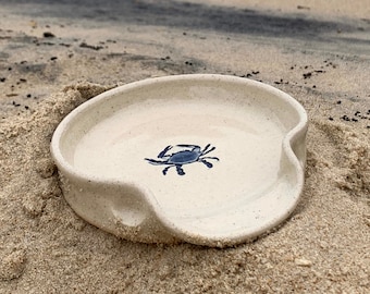 Ceramic Spoon Rest Cream Color with Maryland Blue Crab