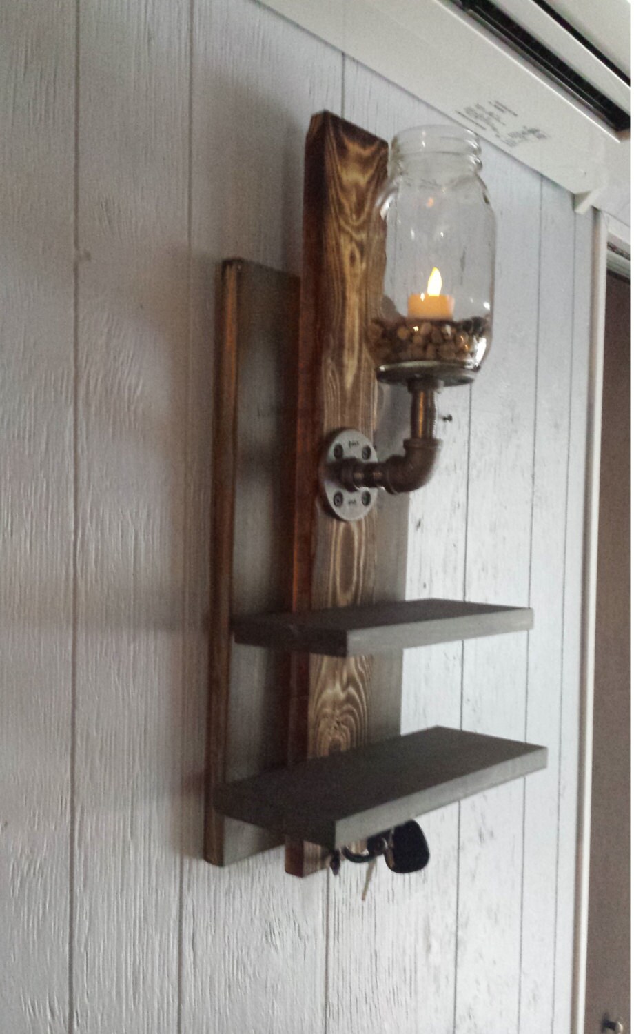 Mason Jar Sconce Entryway Shelf with hooks key hooks coat Etsy