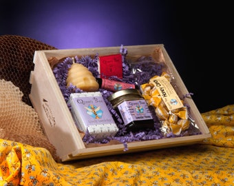 Lavender Honey Bee hive gift basket by Queen Bee Honey in Massachusetts