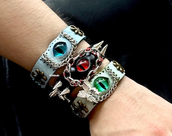 Punk Nieten Evil Eye Lederarmbänder, Spiked Armband, Unisex Uhr Armband, Y2K Armband, Whimsigoth Gothic Schmuck, Geschenk für Freunde