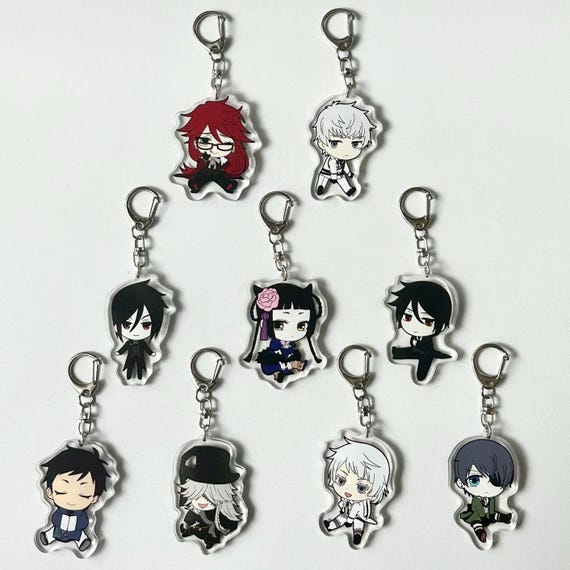 Black Butler Acrylic Keychain, Anime Keychain, Double Side Keychain, xSebastian Michaelis, Ciel Phantomhive, Anime Gift for Friend