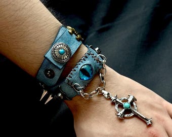 Punk Nieten Evil Eye Lederarmbänder, Spiked Armband, Unisex Uhr Armband, Whimsigoth Gothic Schmuck, Y2K Armband, Geschenk für Freunde