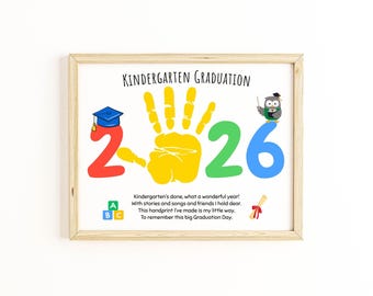 Kindergarten Graduation handprint art; graduation day handprint craft; last day of school kids activity. Kindergarten graduate keepsake gift