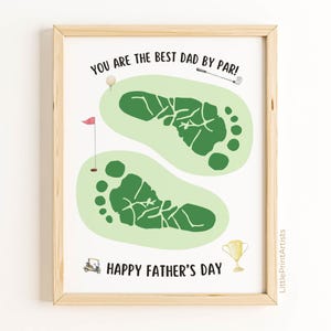 Father&#39;s Day Golf Handprint Art Footprint Craft for Best Dad by par. Keepsake from baby, toddler, kids. Printable Father&#39;s Day Golf Gift.