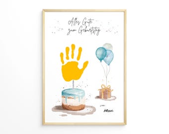 Handabdruck Vorlage für eine Karte zum Geburtstag von Mama, Papa, Oma, Opa, Tante oder Onkel. Passend für Kinder bis zu 5 Jahren.