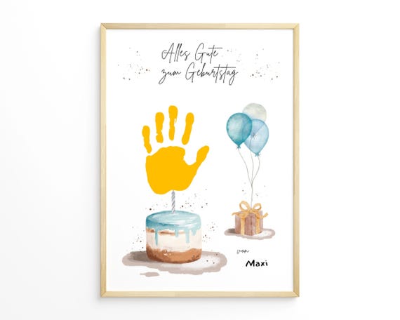 Handabdruck Vorlage für eine Karte zum Geburtstag von Mama, Papa, Oma, Opa, Tante oder Onkel. Passend für Kinder bis zu 5 Jahren.