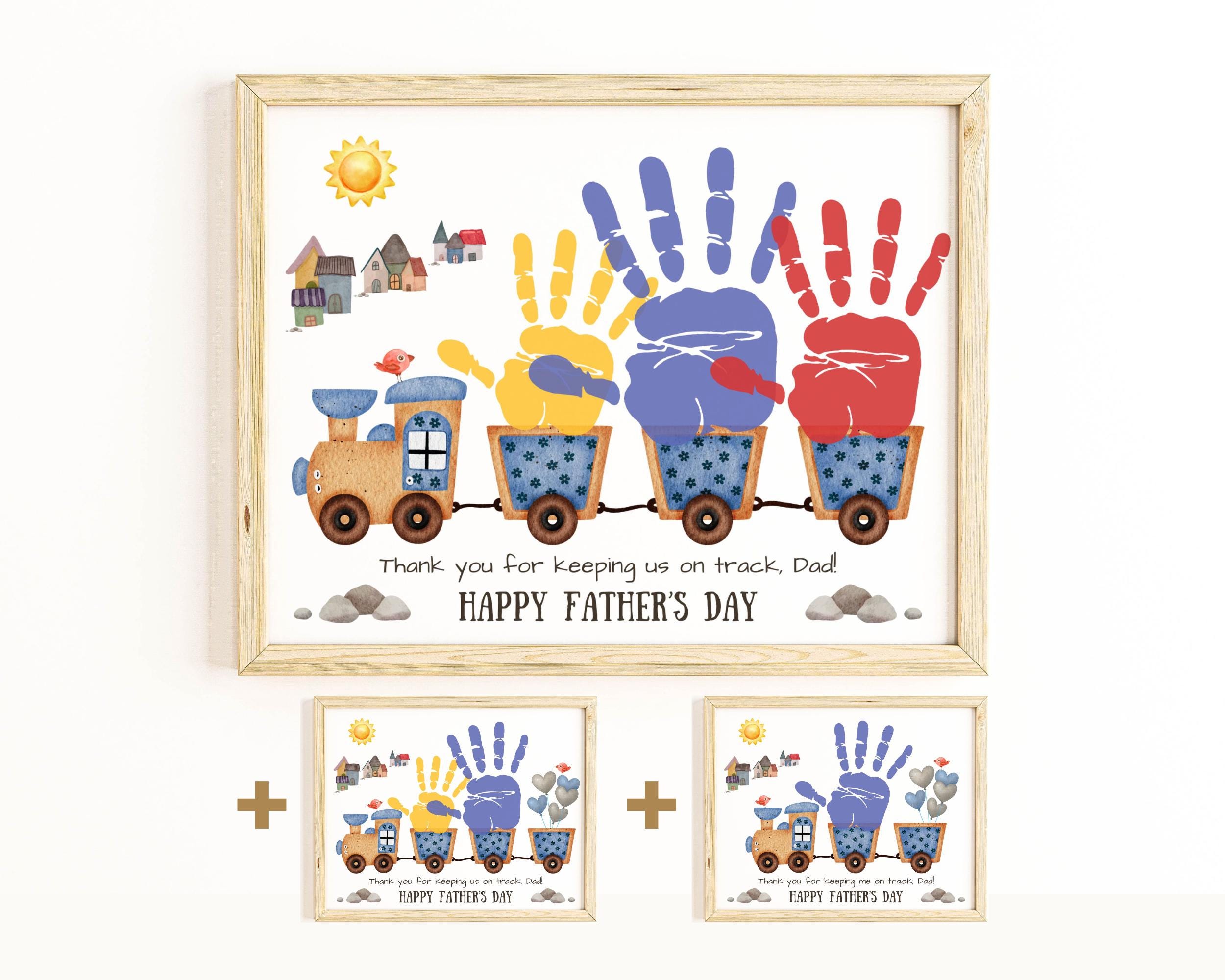 Father's Day train handprint craft 3 kids. Keepsake gift for Dad, up…