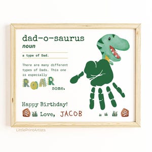 Dinosaurier Handabdruck Kunst für Papa. Geburtstagskarte Geschenk von Kinder. Ausdruckbare Dinosaurier Handabdruck Bastelvorlage für Kleinkinder & Kinder im Vorschulalter.