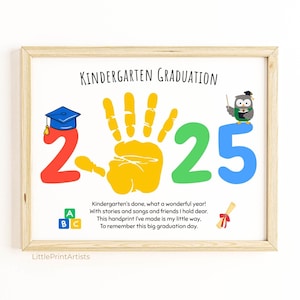 Kindergarten Graduation handprint art; graduation day handprint craft; last day of school kids activity. Kindergarten graduate keepsake gift