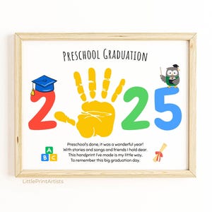 Preschool Graduation handprint art; graduation day handprint craft; last day of school kids activity. Preschool graduate keepsake gift