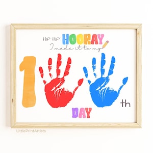 100 Days of School handprint craft project for Kindergarten. Commemorate the 100th day of school with this colorful handprint art activity