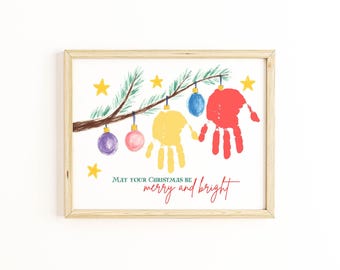Christmas Handprint Art printable template. Toddler, preschool activity. Keepsake gift for parents, grandparents. Holiday keepsake craft.