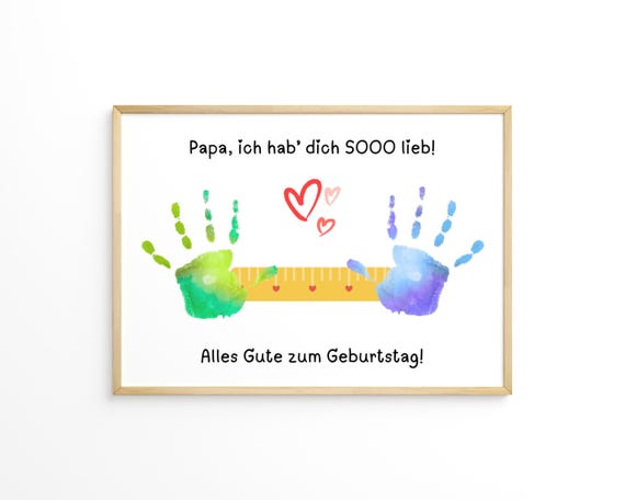 Handabdruck Vorlage für eine Karte zum Geburtstag von Papa. Maßband Motiv für ein o. zwei Kinder. Sentimentales DIY Geschenk zum Ausdrucken
