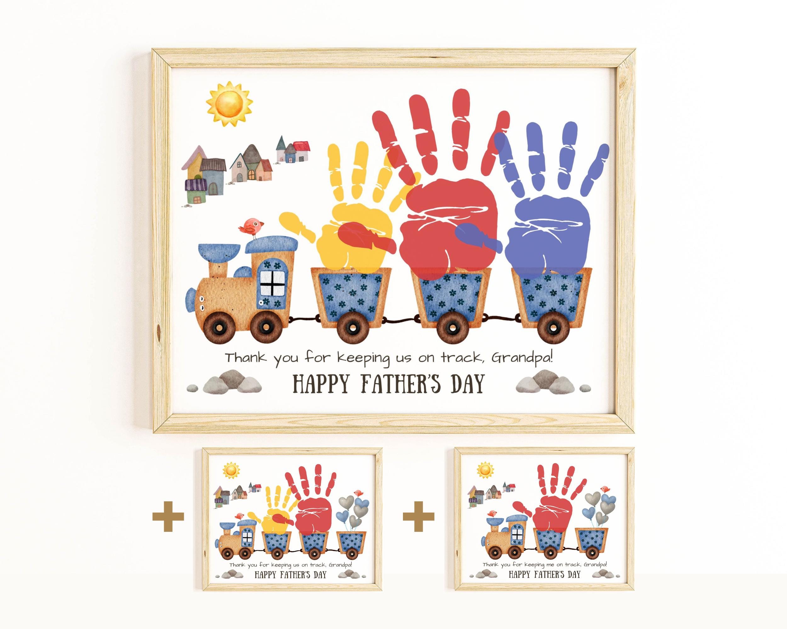 Grandpa Father's Day train handprint craft 3 kids. Keepsake gift, up…