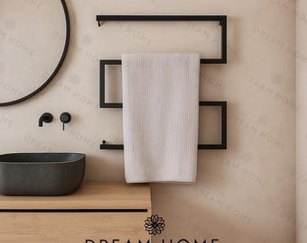 Modern Black Steel Towel Rack: Wall Mounted Bathroom Organizer