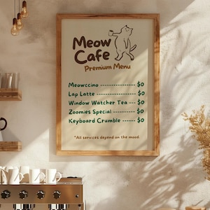 Arte de barista de gato felino, arte de canto de café, menu de café de gato retrô, arte de gato engraçada, presente para amantes de gatos, menu de café de gato, impressão de gato caprichosa, menu de café para animais de estimação