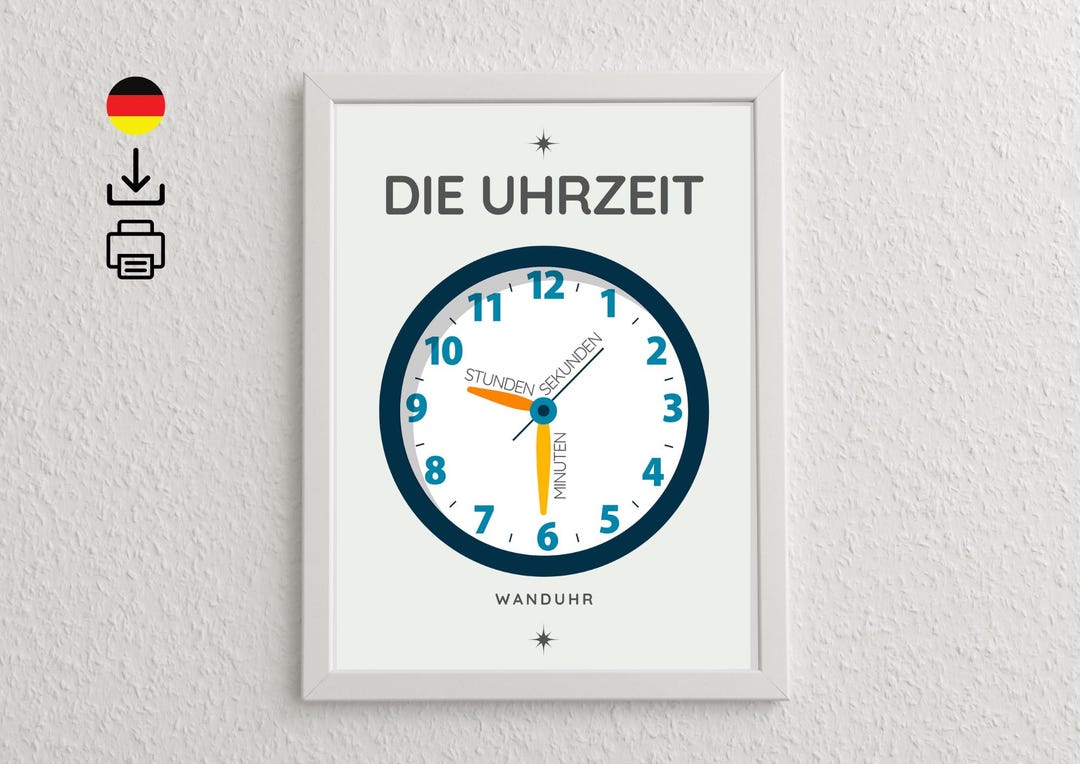 Uhrzeit Lernen Für Kinder, Lernposter Mit Wanduhr, Visuelles