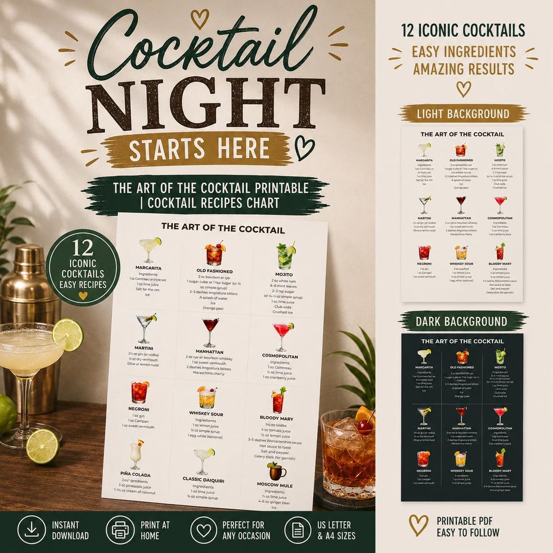 The Art of the Cocktail Printable | Cocktail Recipes Chart | Mixology ...