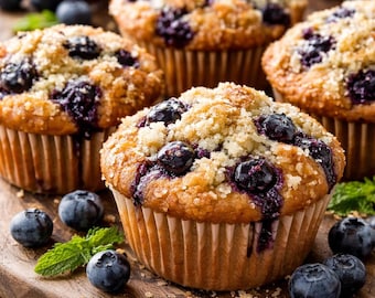 Recept på hemlagade blåbärsmuffins i PDF-format – Utskrivbart recept på blåbärsmuffins, fluffigt bakverksstil, enkelt steg-för-steg