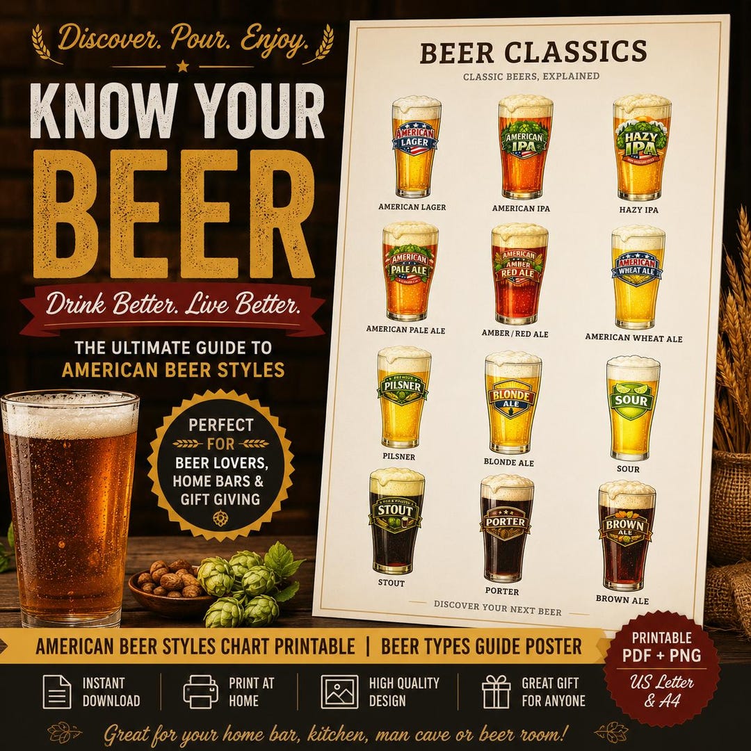American Beer Styles Chart Printable | Beer Types Guide Poster | Craft ...