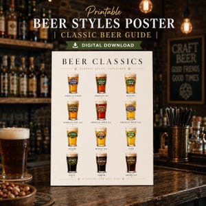 Druckbarer Bierstil-Leitfaden | Klassisches Bierposter | Lager, IPA, Pilsner, Stout und Ale | Digitaler PDF-Download