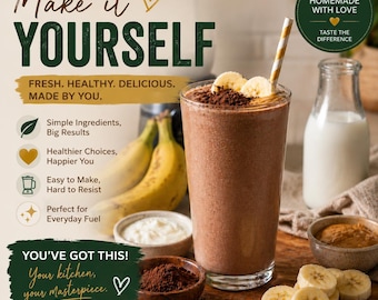 12 utskrivbara hälsosamma smoothierecept (PDF) | Detox-, protein- och grön guide | Fitnessfrukostar | Digital nedladdning