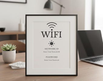 Utskrivbar WiFi-lösenordsskylt | WiFi-lösenordsskylt | Redigerbar Canvas-mall | Airbnb-dekor | Skylt för semesterbostäder