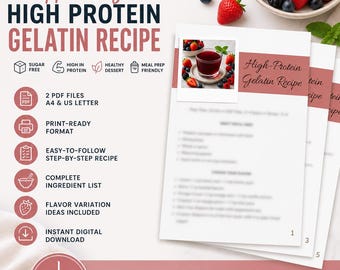 Healthy High Protein Gelatin Recipe PDF | Sugar Free Healthy Dessert | Meal Prep Snack | Collagen Recipe | Digital Download