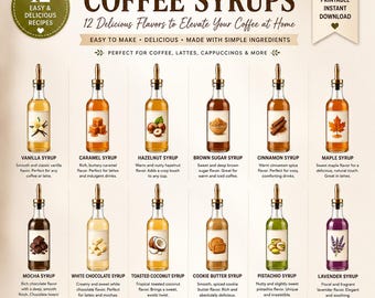 Recettes de sirops de café maison | 12 saveurs de sirops de café | Guide facile étape par étape | Barista à domicile | PDF imprimable