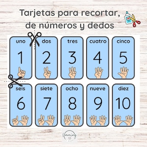 Spaanse cijfers 1-10, afdrukbare flashcards voor kinderen, cijferkaarten, educatieve flashcards