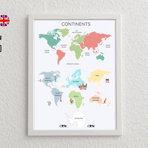 Carte du monde imprimable, décoration murale pour salle de classe, téléchargement de carte du monde, fichier numérique, matériel d'apprentissage Montessori à domicile