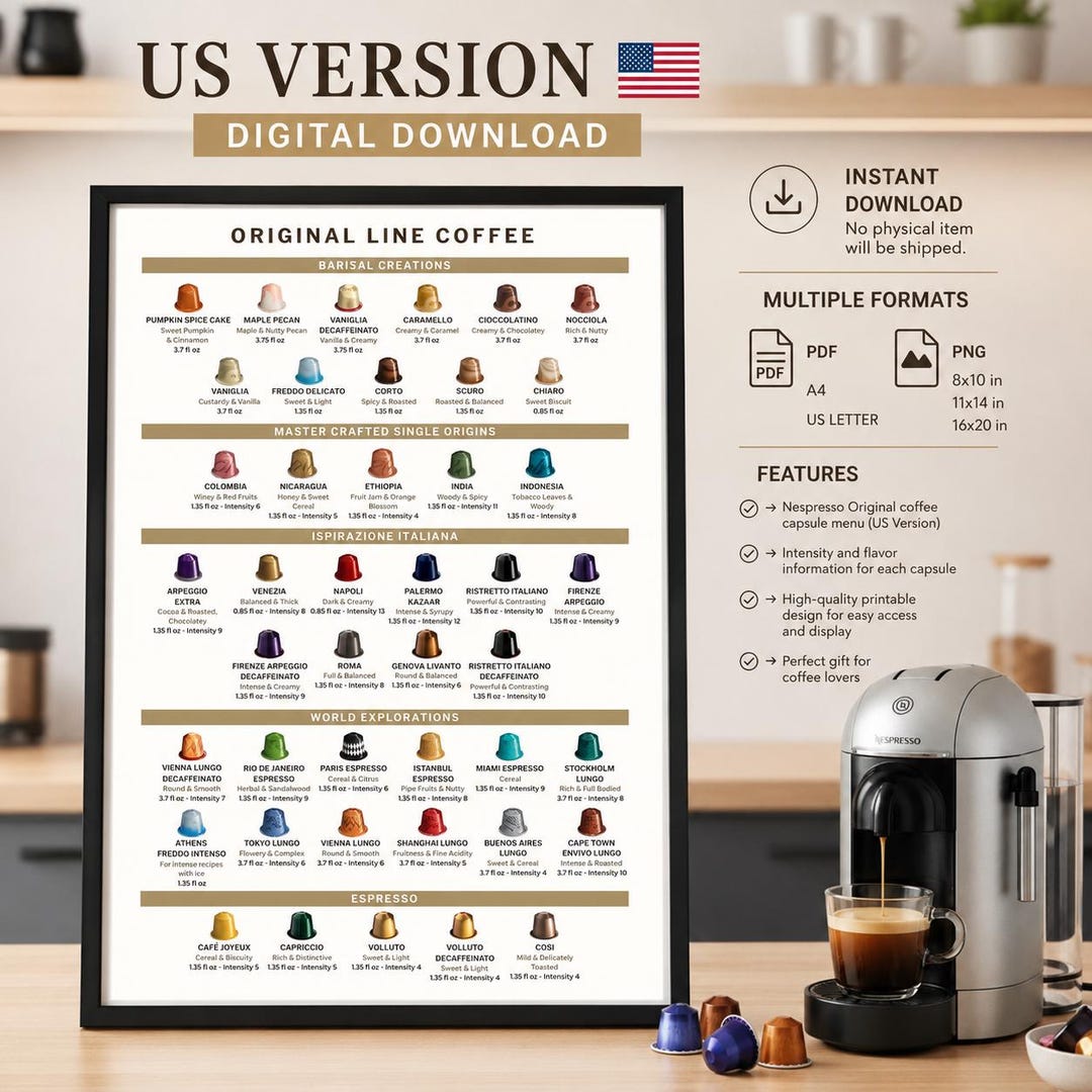 Printable Nespresso Original Coffee Capsule Guide (U.S. Version