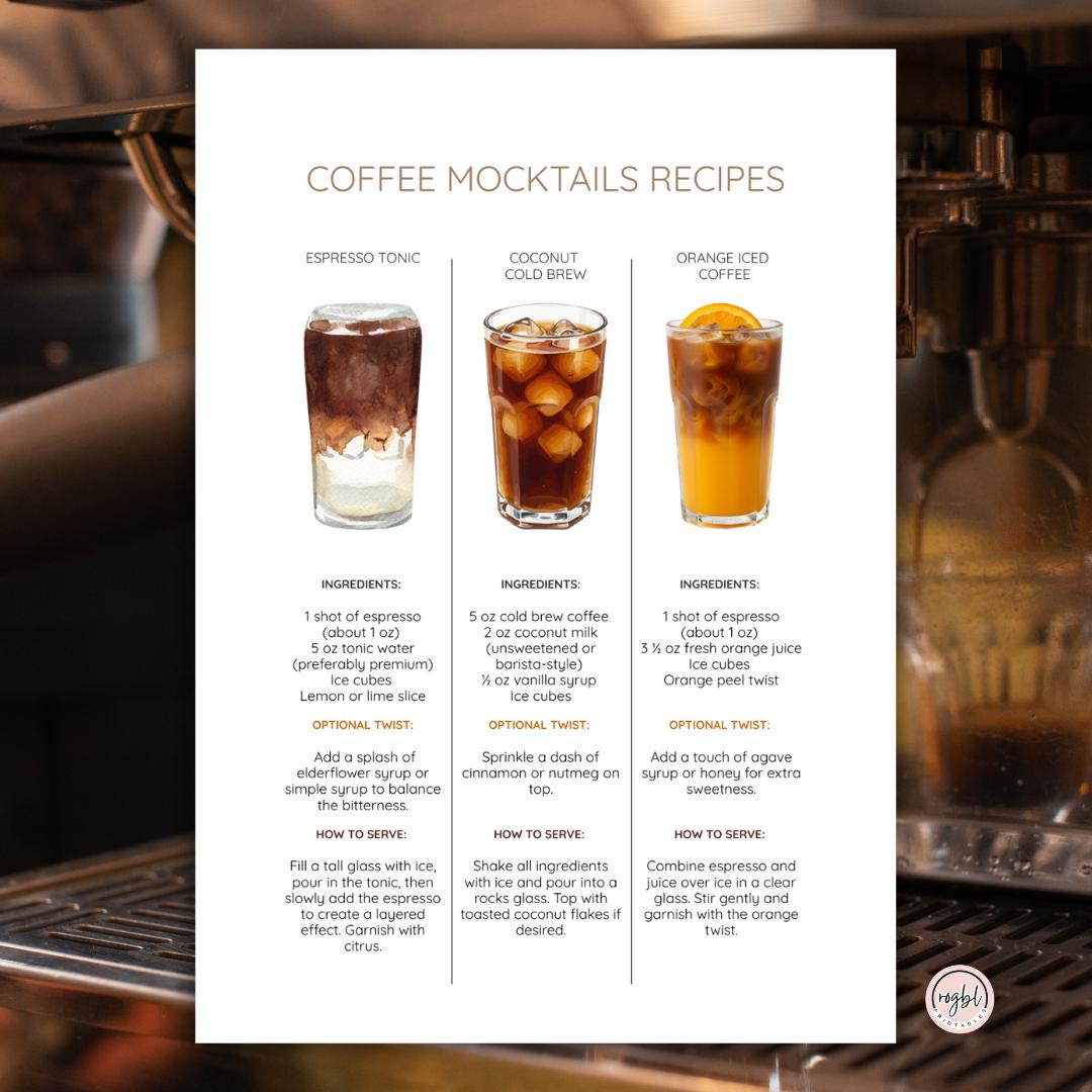Coffee Mocktails Recipes, Digital Illustrated Guide With Espresso