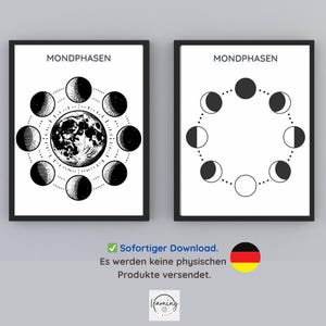 Mondphasen Poster in Deutsch, Visuelles Lernmaterial, Lernposter, Klassenzimmerdeko, Mondphasen, Montessori, Mondplakate, 8 Mondphasen