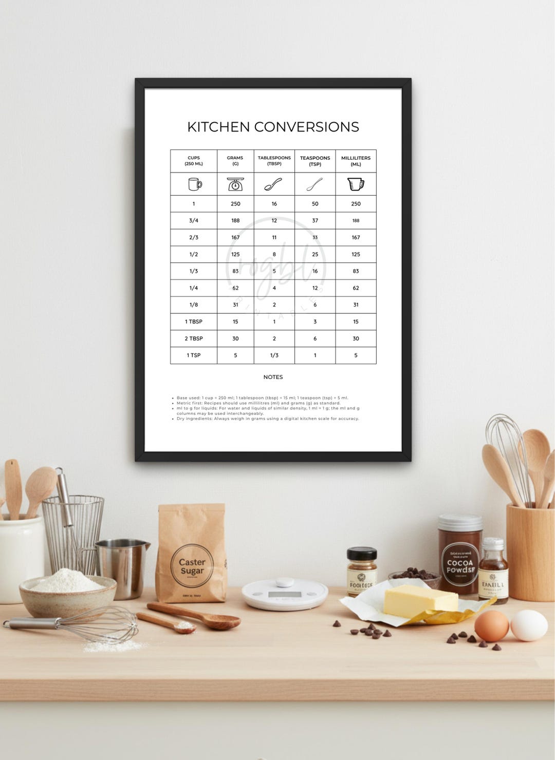Printable Kitchen Conversion Chart UK | Cups to Grams, Ml, Tbsp, Tsp ...