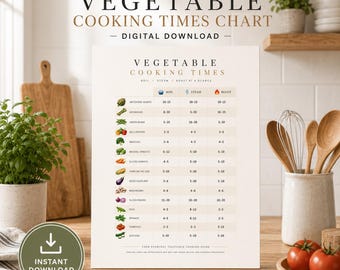 Vegetable Cooking Times Chart Printable | Kitchen Cheat Sheet | Boil Steam Roast Guide | Cooking Reference PDF | Instant Download
