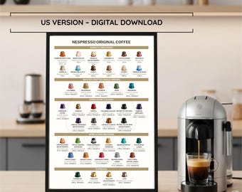 Utskrivbar guide till Nespresso originalkaffekapslar (USA) | Utskrivbar kaffemeny | Uppdaterad version april 2026 | Digital nedladdning