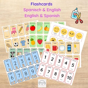 136 Flashcards-Spanish-English, English - Spanish,  Printable-Study tools, Kid’s review, Educational tool, Preschool Tools, Early Learning