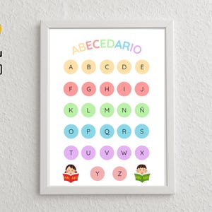 Abecedario en español para imprimir, Cartel educativo con letras coloridas en mayúscula, Poster infantil ideal para aula y hogar