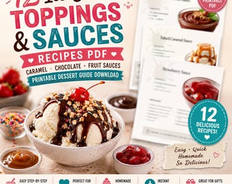 12 Ice Cream Toppings and Sauces Recipes PDF | Caramel, Chocolate & Fruit Sauces | Printable Dessert Guide Download