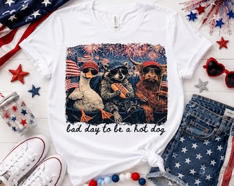 Camiseta divertida del 4 de julio para mujer / Camiseta "Un mal día para ser un perrito caliente" / Camiseta con estampado patriótico de animales / Camiseta de barbacoa del 4 de julio / Camiseta de verano de EE. UU.