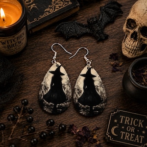 Halloween Witch Teardrop Earrings | Spooky Season Dangle Earrings | Witchy Jewelry | Gothic Halloween Accessories | Fall Earrings for Women