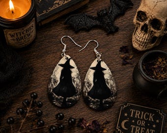 Halloween Witch Teardrop Earrings | Spooky Season Dangle Earrings | Witchy Jewelry | Gothic Halloween Accessories | Fall Earrings for Women