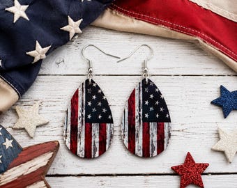 Pendientes de lágrima con bandera estadounidense desgastada / Pendientes patrióticos / Joyería del 4 de julio / Pendientes colgantes con la bandera de EE. UU. / Regalos de estilo bohemio occidental para mamás