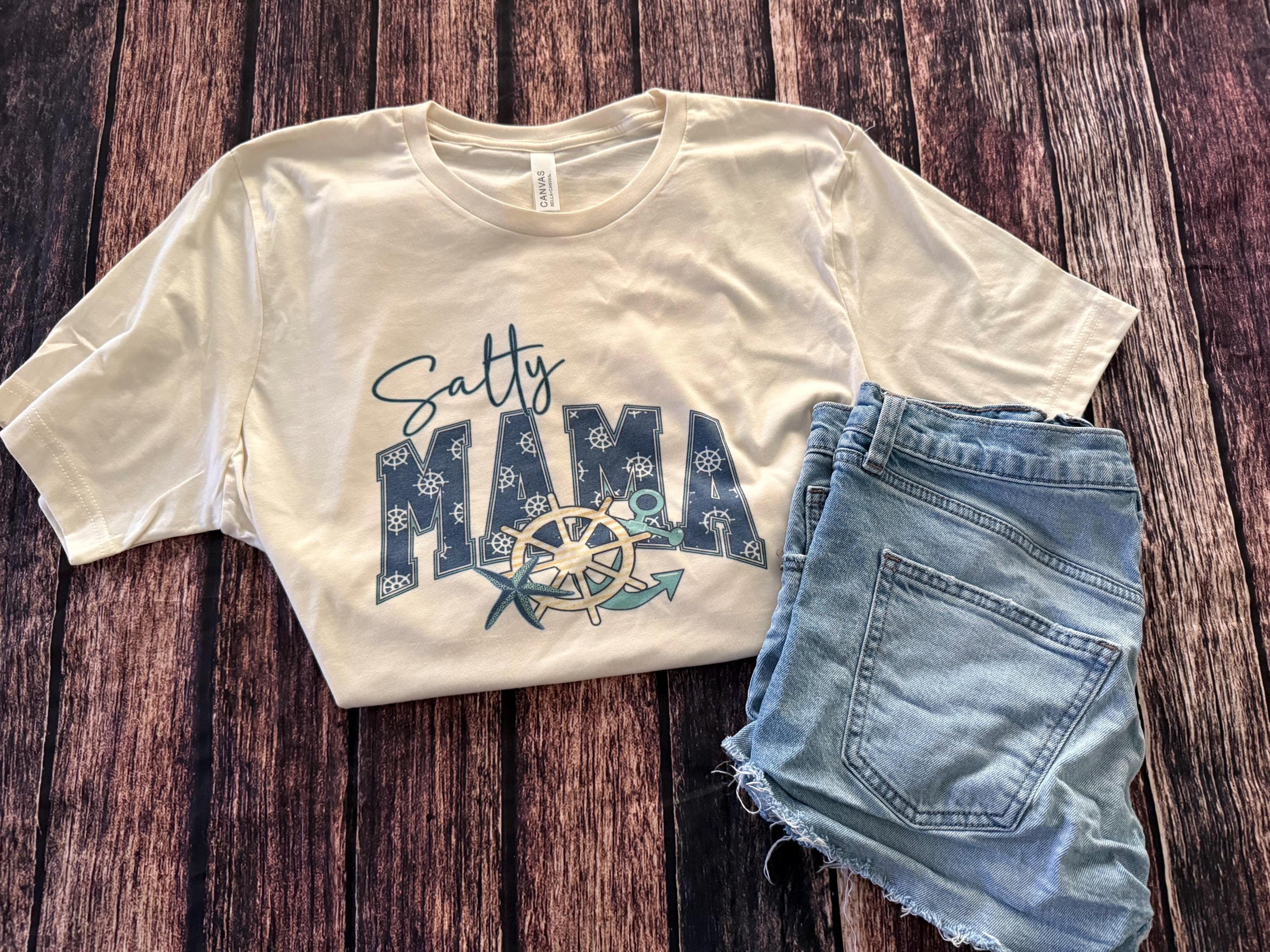 Salty Mama Shirt- Beach Mom Graphic Tee, Coastal Summer T-shirt